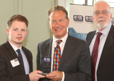 Alfie Steadman receives the BESA Craft Trainee of the Year award from former Government Minister Michael Portillo